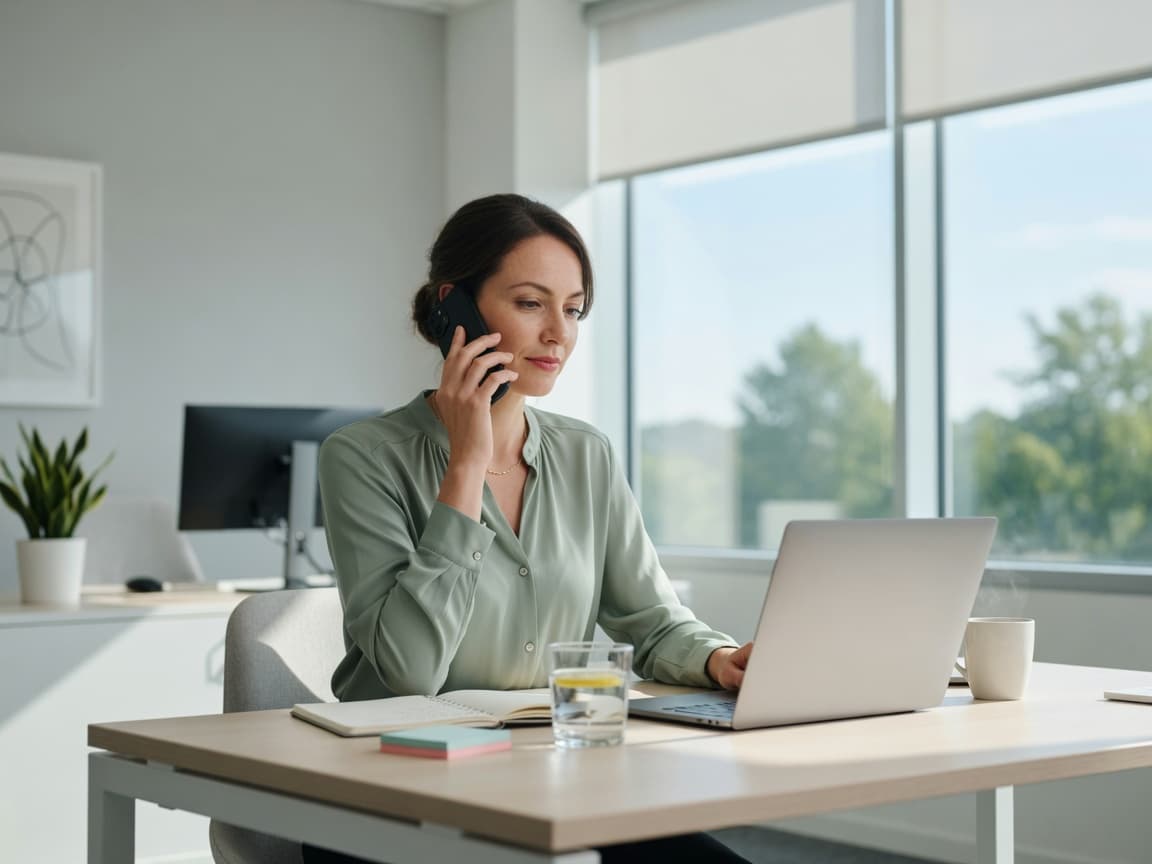 Mitarbeiterin am Telefon